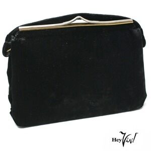 Vintage Black Velvet Cocktail Purse Handbag Lush Feel w Satin Lining - Hey Viv